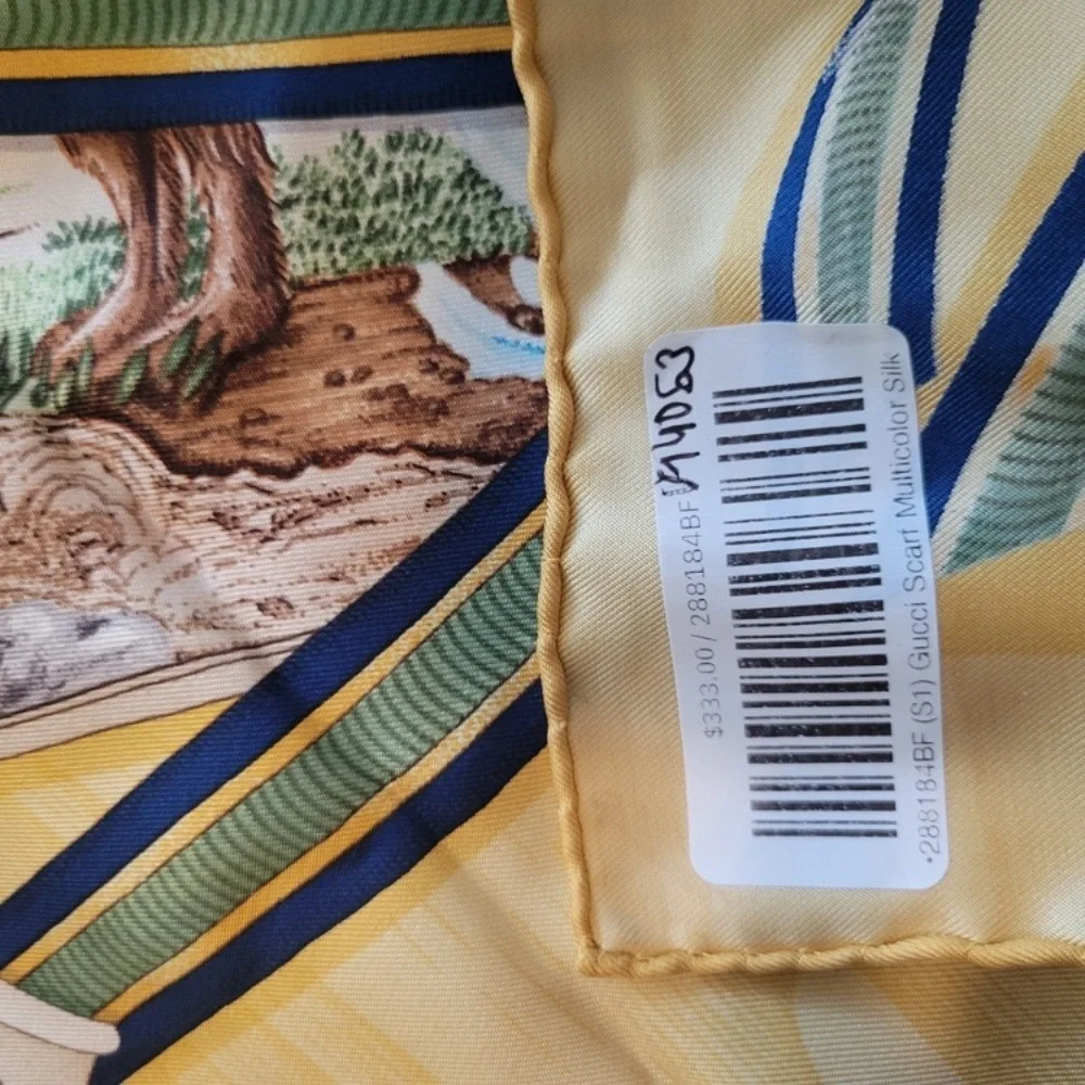 Gucci Yellow and Multicolor 100% Silk Scarf NWT - Picture 3 of 5